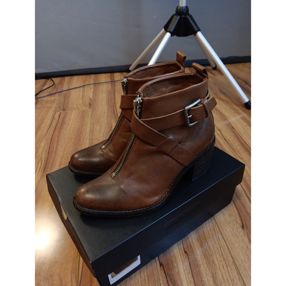 Diesel Women's Booties 35 Distressed Brown Leather‎ Zip 3" Heels Vtg Vintage Y2k